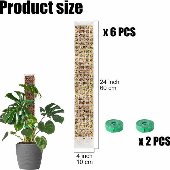 6 Pcs 24 Inch Plastic Moss Pole for Plants Monstera, Stackable for Indoor Work with Sphagnum Support Structure to Help Plants Grow Upwar.