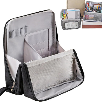 Multi-Purpose Large Capacity Oxford Cloth Standing Makeup Bag – Portable Lightweight Canvas Organizer with Multiple Compartments, Upright Design for Cosmetics & Stationery Storage (Black).