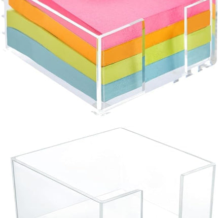 1pcs  3x3 Inch Acrylic Sticky Note Holder - Clear Desktop Organizer for Post-it Notes, Perfect for Office, Home & Classroom, Transparent Memo Pad Dispenser with Crystal Design.