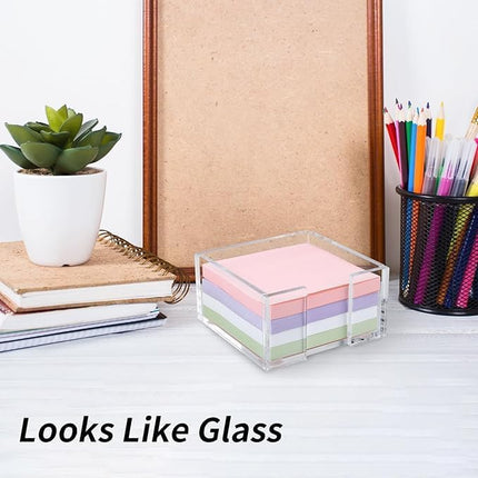 1pcs  3x3 Inch Acrylic Sticky Note Holder - Clear Desktop Organizer for Post-it Notes, Perfect for Office, Home & Classroom, Transparent Memo Pad Dispenser with Crystal Design.