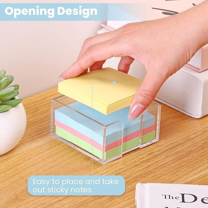 1pcs  3x3 Inch Acrylic Sticky Note Holder - Clear Desktop Organizer for Post-it Notes, Perfect for Office, Home & Classroom, Transparent Memo Pad Dispenser with Crystal Design.
