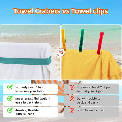 Beach Towel Bands, 38-91 cm Silicone Clips for Pool and Cruise Chairs, Blue and Turquoise, Pack of 4.