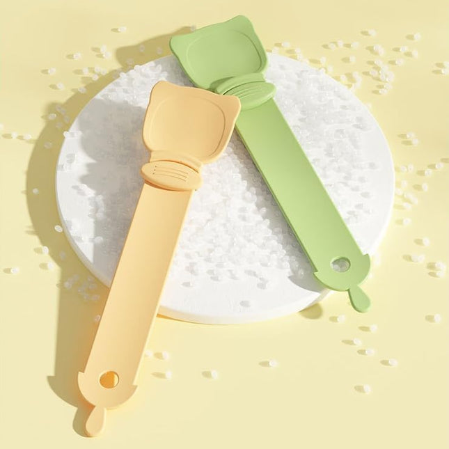 Cat Food Dispensing Spoons, 2-in-1 Design with Cat Head Shape, Orange/Green, Set of 2.