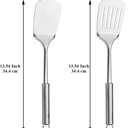 Stainless Steel Spatulas Set,  Silver Slotted Turner, Solid Turner, Heavy Duty Sturdy Kitchen Spatula High Heat Resistant, Ideal Cookware for Fish,Eggs,Pancakes, Dishwasher Safe, Easy to Clean.