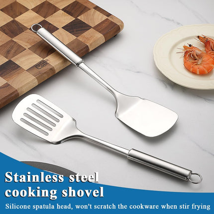 Stainless Steel Spatulas Set,  Silver Slotted Turner, Solid Turner, Heavy Duty Sturdy Kitchen Spatula High Heat Resistant, Ideal Cookware for Fish,Eggs,Pancakes, Dishwasher Safe, Easy to Clean.