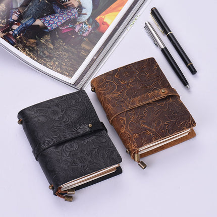 Leather Vintage Embossed Pattern Travel Journal Notebook Lined Blank Grid Paper Diary Refillable Notepad Gift for Men & Women Sketching Writing.