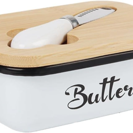 Butter Dish with Lid for Countertop, AISBUGUR Metal Butter Keeper, Includes Stainless Steel Multipurpose Butter Knife, Large Silicone-Enhanced Butter Container, Perfect Kitchen Gift - White.