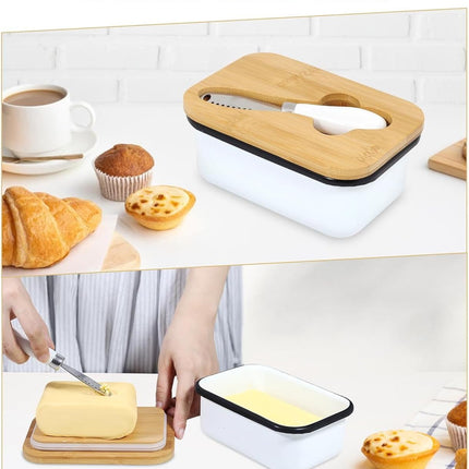 Butter Dish with Lid for Countertop, AISBUGUR Metal Butter Keeper, Includes Stainless Steel Multipurpose Butter Knife, Large Silicone-Enhanced Butter Container, Perfect Kitchen Gift - White.