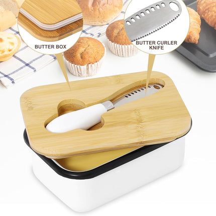 Butter Dish with Lid for Countertop, AISBUGUR Metal Butter Keeper, Includes Stainless Steel Multipurpose Butter Knife, Large Silicone-Enhanced Butter Container, Perfect Kitchen Gift - White.