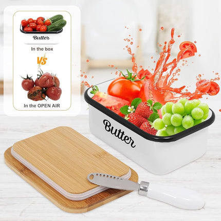 Butter Dish with Lid for Countertop, AISBUGUR Metal Butter Keeper, Includes Stainless Steel Multipurpose Butter Knife, Large Silicone-Enhanced Butter Container, Perfect Kitchen Gift - White.