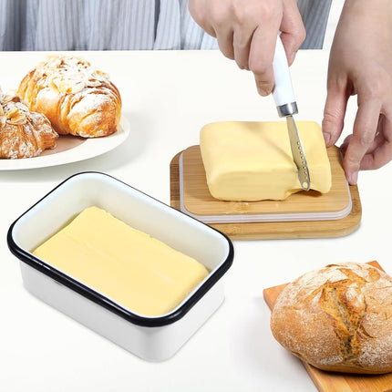 Butter Dish with Lid for Countertop, AISBUGUR Metal Butter Keeper, Includes Stainless Steel Multipurpose Butter Knife, Large Silicone-Enhanced Butter Container, Perfect Kitchen Gift - White.