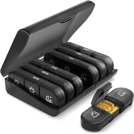 7-Day Organizer with Date Mark, Large Storage Box, PP+ABS Material, Lightweight and Travel-Friendly Design.