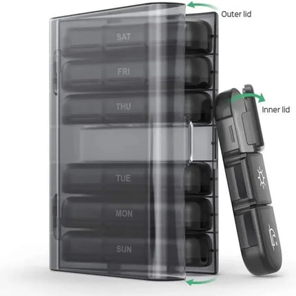 7-Day Organizer with Date Mark, Large Storage Box, PP+ABS Material, Lightweight and Travel-Friendly Design.