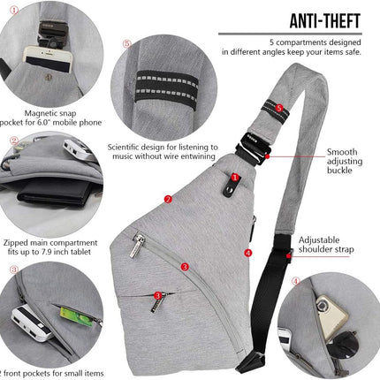 Sling Bag Male Front Cross Body Bag Anti-theft Safety Chest Pocket Pouch Shoulder Bag for Men.