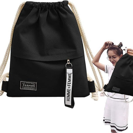 Foldable Canvas Sports Backpack with Drawstring and Zippered Pocket for Football, Cycling, Gym & Travel - Compact, Unisex for Adults, Teens, Kids.