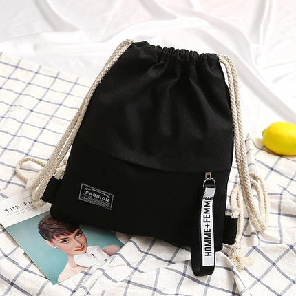 Foldable Canvas Sports Backpack with Drawstring and Zippered Pocket for Football, Cycling, Gym & Travel - Compact, Unisex for Adults, Teens, Kids.