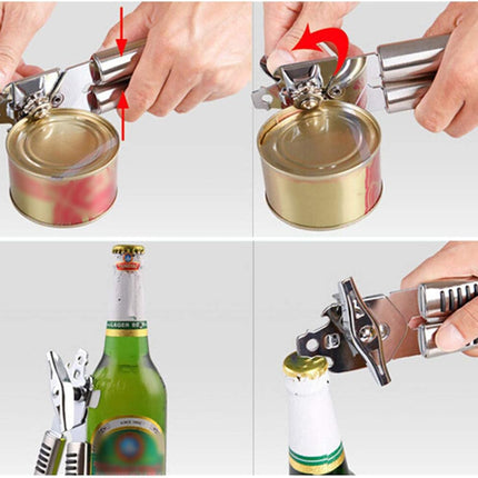 Stainless Steel and PP Multifunctional Can Opener with Ergonomic Design.