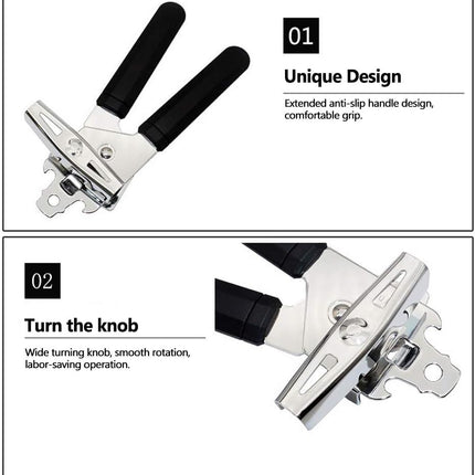 Stainless Steel and PP Multifunctional Can Opener with Ergonomic Design.