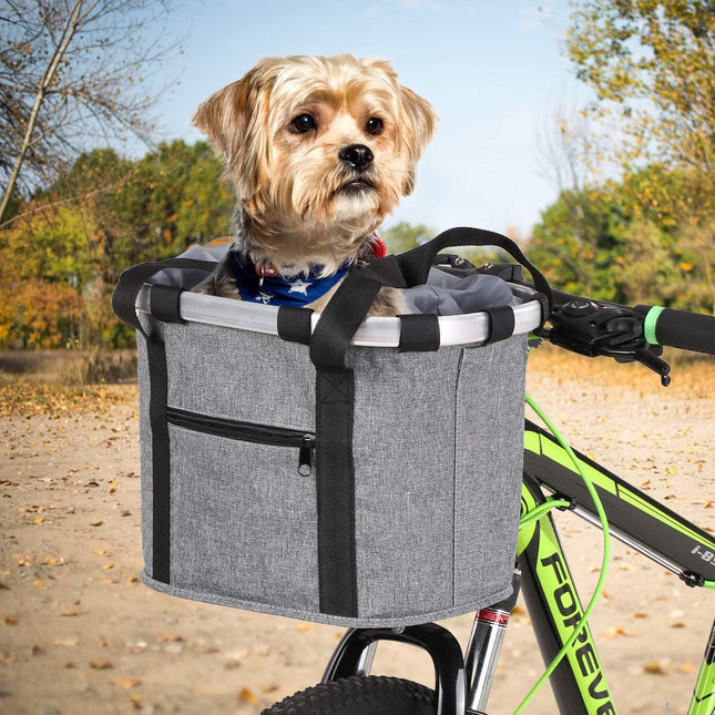 Stylish Aluminum Alloy Bicycle Basket - Black Purple Coffee Grey - 34x28x25cm - 6kg Capacity - Oxford Cloth - Handlebar Mount Included.