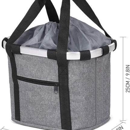Stylish Aluminum Alloy Bicycle Basket - Black Purple Coffee Grey - 34x28x25cm - 6kg Capacity - Oxford Cloth - Handlebar Mount Included.