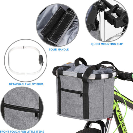 Stylish Aluminum Alloy Bicycle Basket - Black Purple Coffee Grey - 34x28x25cm - 6kg Capacity - Oxford Cloth - Handlebar Mount Included.