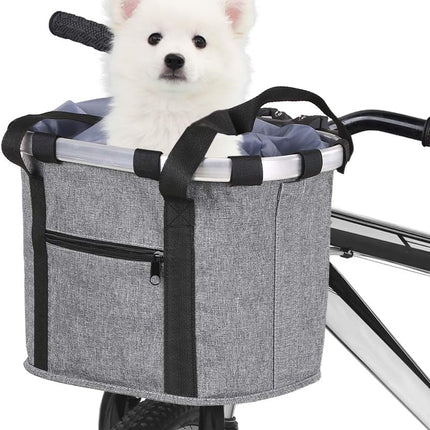 Stylish Aluminum Alloy Bicycle Basket - Black Purple Coffee Grey - 34x28x25cm - 6kg Capacity - Oxford Cloth - Handlebar Mount Included.