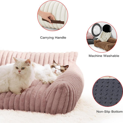 Cat Couch Bed Cute Pet Sofa Bed for Small Medium Large Cats Dogs Indoor with Non-Slip Bottom Washable Cover Fluffy Soft Comfortable Supportive Removable Cover Easy Maintenance Plush Cushion.