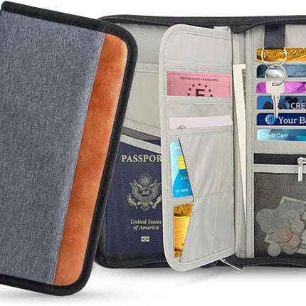 Travel Passport Wallet Family Passport Holder Documents Organizer with RFID Blocker for Men & Women.