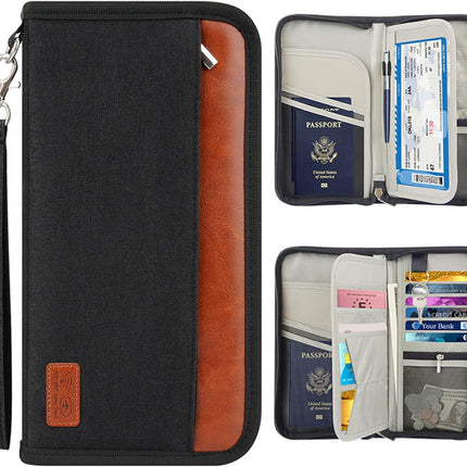 Travel Passport Wallet Family Passport Holder Documents Organizer with RFID Blocker for Men & Women.