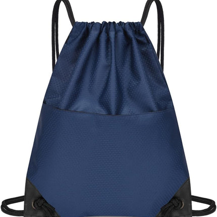 Drawstring Backpack Bag Waterproof Oxford Cloth Draw String Back Sack with Zip Pocket for Sports Traveling Outdoor.