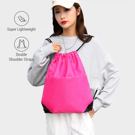 Drawstring Backpack Bag Waterproof Oxford Cloth Draw String Back Sack with Zip Pocket for Sports Traveling Outdoor.
