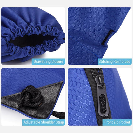 Drawstring Backpack Bag Waterproof Oxford Cloth Draw String Back Sack with Zip Pocket for Sports Traveling Outdoor.
