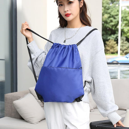 Drawstring Backpack Bag Waterproof Oxford Cloth Draw String Back Sack with Zip Pocket for Sports Traveling Outdoor.