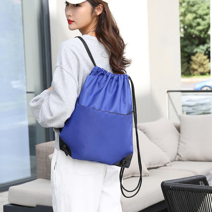 Drawstring Backpack Bag Waterproof Oxford Cloth Draw String Back Sack with Zip Pocket for Sports Traveling Outdoor.