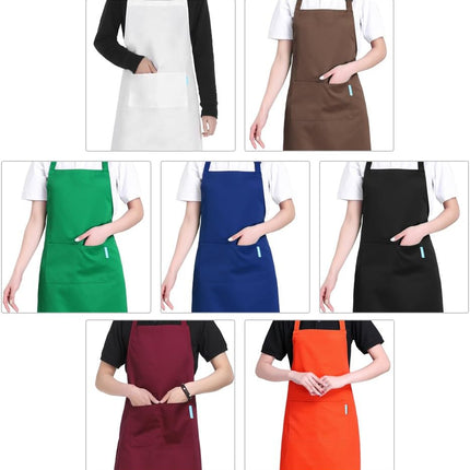 Adjustable Multi-Purpose Aprons for Men and Women with Long Waist Ties and Front Pockets, Polyester Cotton Blend.