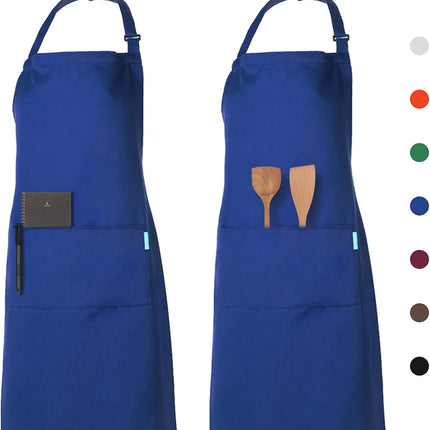 Adjustable Multi-Purpose Aprons for Men and Women with Long Waist Ties and Front Pockets, Polyester Cotton Blend.