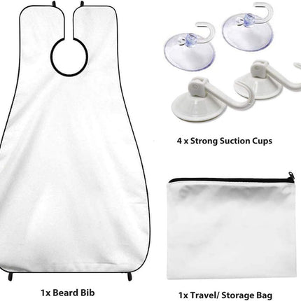 Polyester Fiber Beard Apron with Suction Cups and Storage Pouch, White or Black Option.