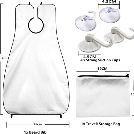 Polyester Fiber Beard Apron with Suction Cups and Storage Pouch, White or Black Option.