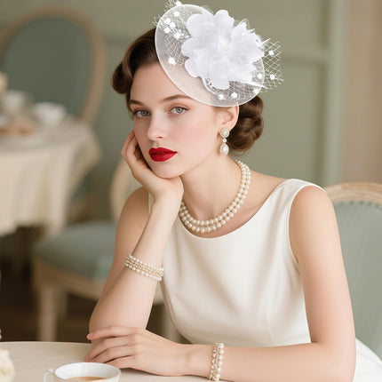 20s Fascinators Hat for Women Tea Party Headpiece Mesh Feathers Hair Clip for Bridal Wedding.