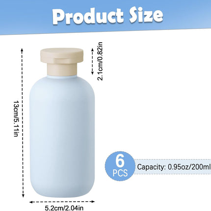 6 PCS Shampoo Travel Bottles, 200ml Refillable Travel Bottles Set for Toiletries,Empty Plastic Squeeze Bottles with Flip Cap for Conditioner, Lotions and Creams (Light Blue).