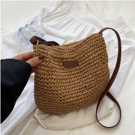 Straw Beach Bag, Summer Straw Bag Female Fashion Braided Single Shoulder Crossbody Bag All-Match Beach Bag.