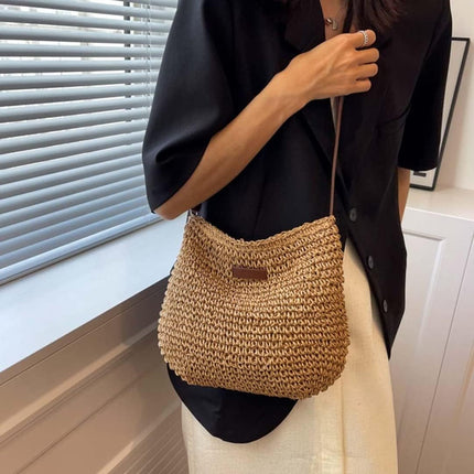 Straw Beach Bag, Summer Straw Bag Female Fashion Braided Single Shoulder Crossbody Bag All-Match Beach Bag.