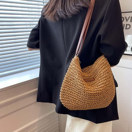 Straw Beach Bag, Summer Straw Bag Female Fashion Braided Single Shoulder Crossbody Bag All-Match Beach Bag.
