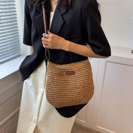 Straw Beach Bag, Summer Straw Bag Female Fashion Braided Single Shoulder Crossbody Bag All-Match Beach Bag.