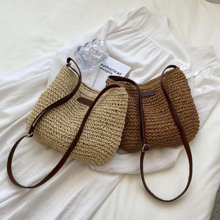 Straw Beach Bag, Summer Straw Bag Female Fashion Braided Single Shoulder Crossbody Bag All-Match Beach Bag.