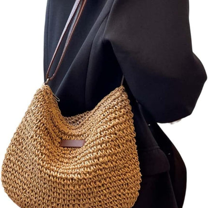 Straw Beach Bag, Summer Straw Bag Female Fashion Braided Single Shoulder Crossbody Bag All-Match Beach Bag.