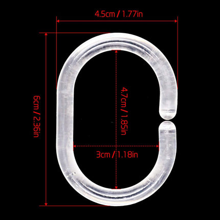 24 pcs Shower Curtain Rings Plastic Curtain C Rings Hook Hanger Bath Drape Loop Clip Glide Bathroom Shower Window Rod (Clear).