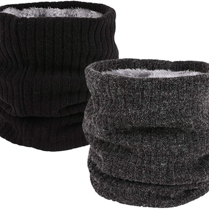 Neck Warmer Gaiter Tube Polar Fleece Ski Winter Face Cover Mask Cold Weather Face Scarf(2 Pack Black+Darkgrey).