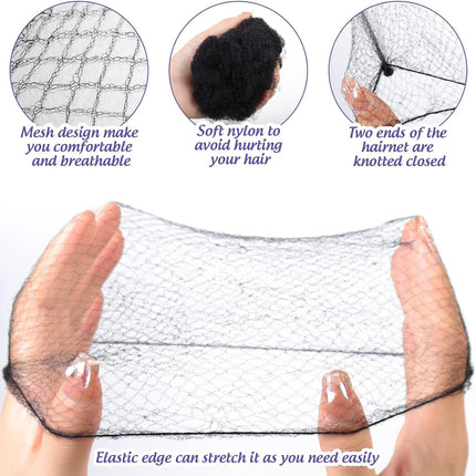 Hair Donut Bun Maker Set - 4 Bun Shapers, 20 Invisible Nets, 5 Elastics, 20 Bobby Pins (Black).