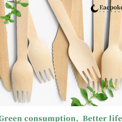 100 PCS Disposable Wooden Forks, 6.7 Inch, Polished Wooden Cutlery, Eco-Friendly, Biodegradable, Perfect for Parties, Weddings, Camping, Dinner Events.